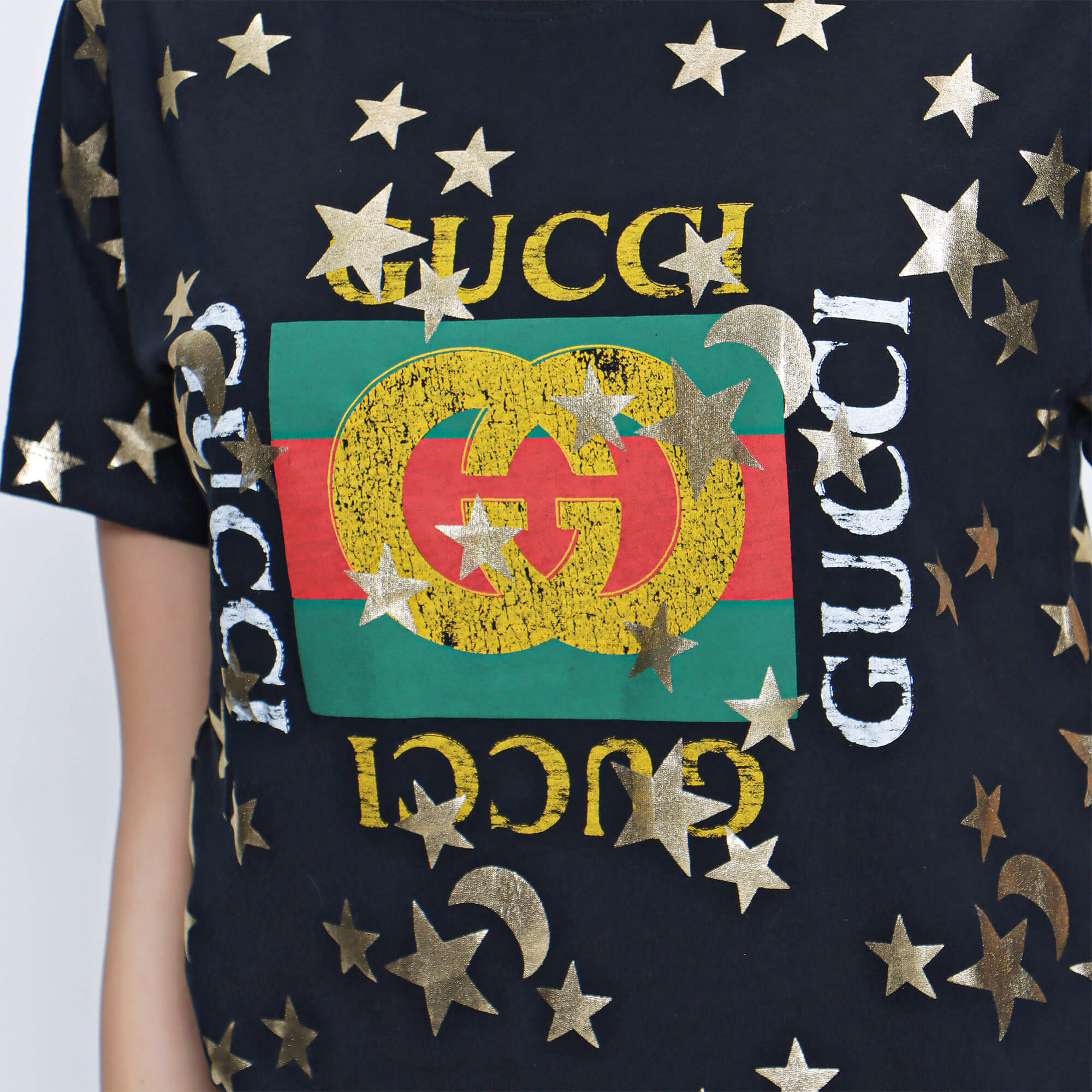 Gucci - Black Cotton Vintage Logo and Star Print T shirt 